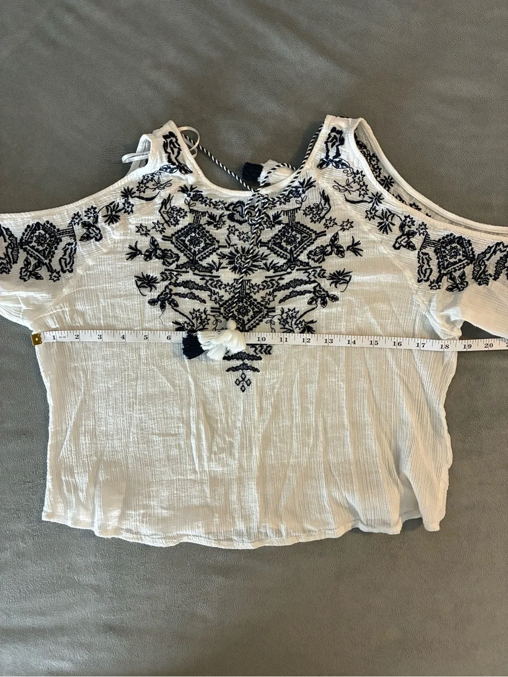 H&M Coachella White Blouse with Blue Floral Embroidery - Picture 9 of 9